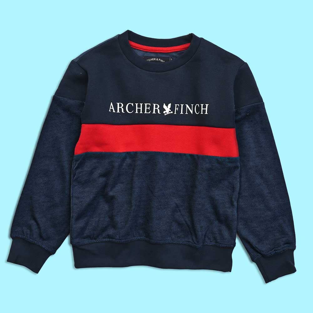 Archer & Finch Kid's Panel Design Logo Printed Sweat Shirt Boy's Sweat Shirt LFS Navy & Navy Marl 3-4 Years 