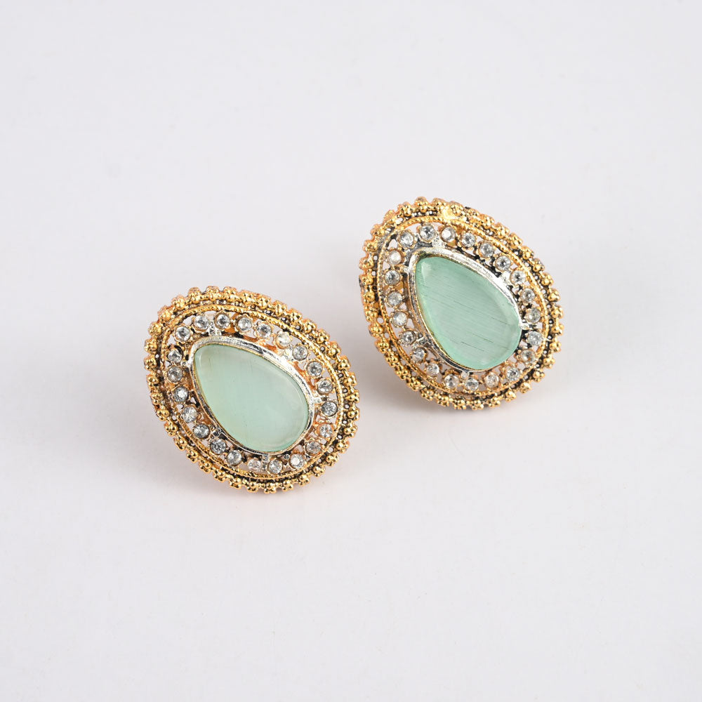 American Diamonds Women's Quimper Design Stylish Earrings Jewellery SNAN Traders Mint Green 