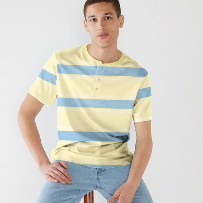 Max 21 Men's Stripes Style Short Sleeve Henley Shirt Men's Tee Shirt SZK Lime Yellow S 