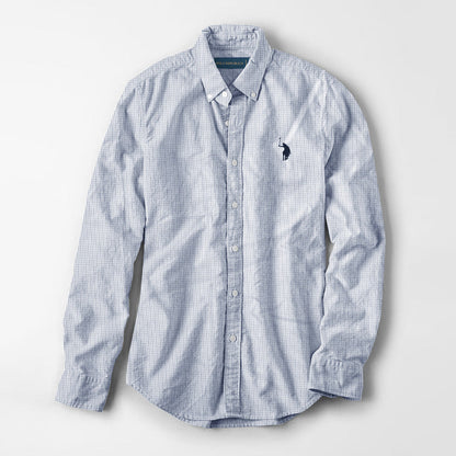 Polo Republica Men's Premium Pony Embroidered Check Design Casual Shirt Men's Casual Shirt Polo Republica White & Sky S 