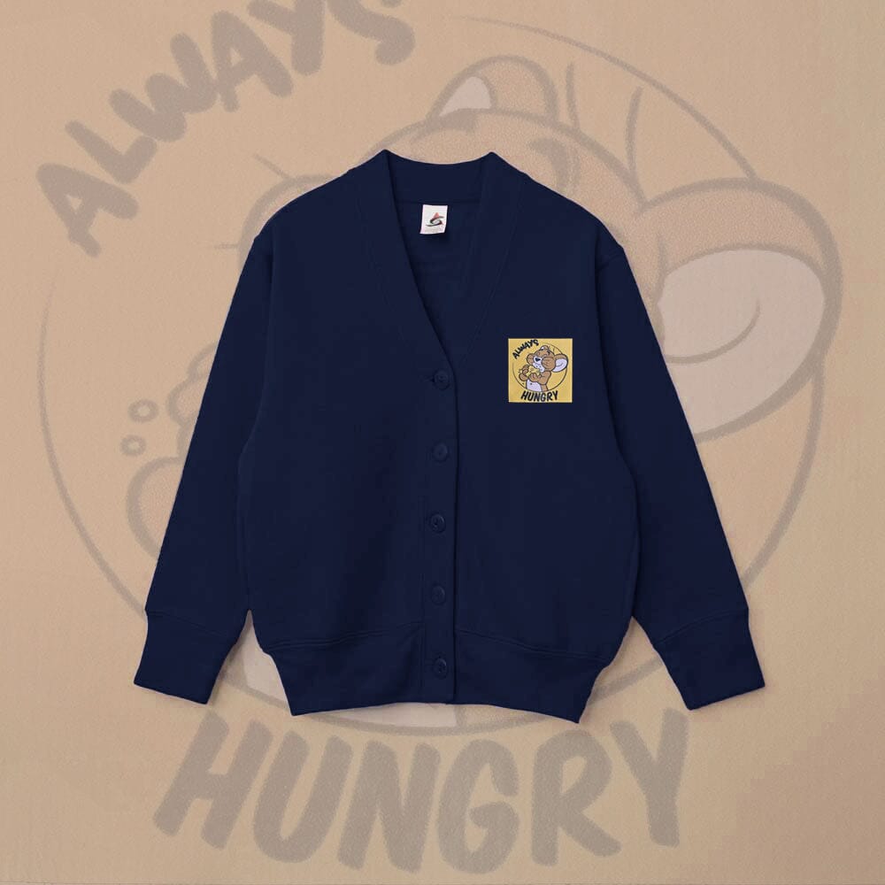 Smart Blanks Kid's Always Hungry Printed Long Sleeve Fleece Cardigan Boy's Sweat Shirt Fiza Navy XS(3-4 Years) 