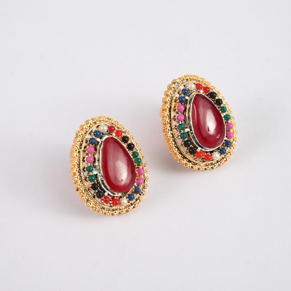 American Diamonds Women's Quimper Design Stylish Earrings Jewellery SNAN Traders Maroon 