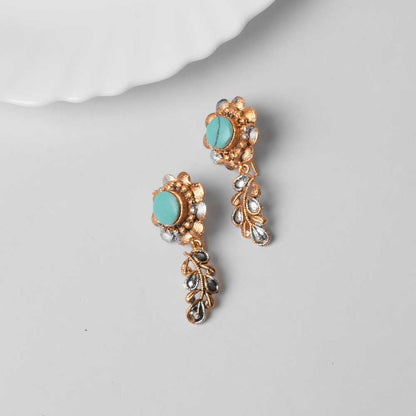 American Diamond Women's Flower Branch Design Earring Pair Jewellery SNAN Traders Turquoise 