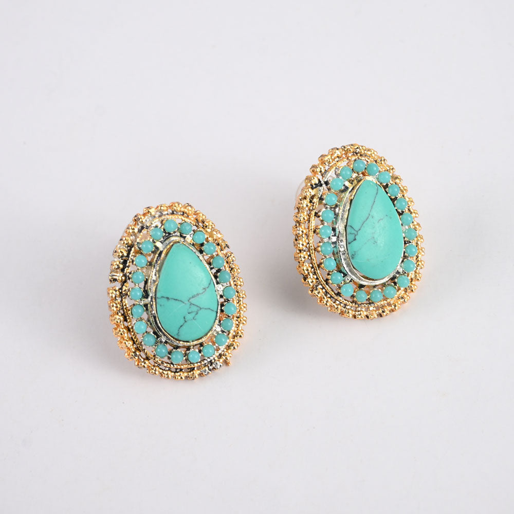 American Diamonds Women's Quimper Design Stylish Earrings Jewellery SNAN Traders Turquoise 