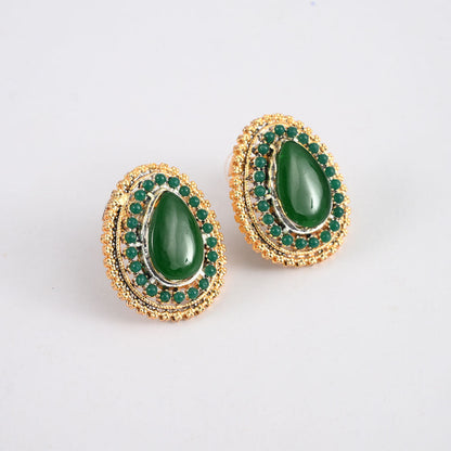 American Diamonds Women's Quimper Design Stylish Earrings Jewellery SNAN Traders Green 