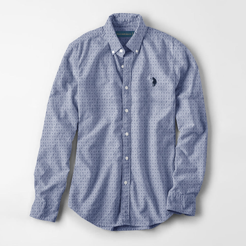 Polo Republica Men's Premium Pony Embroidered Check Design Casual Shirt Men's Casual Shirt Polo Republica White & Blue S 
