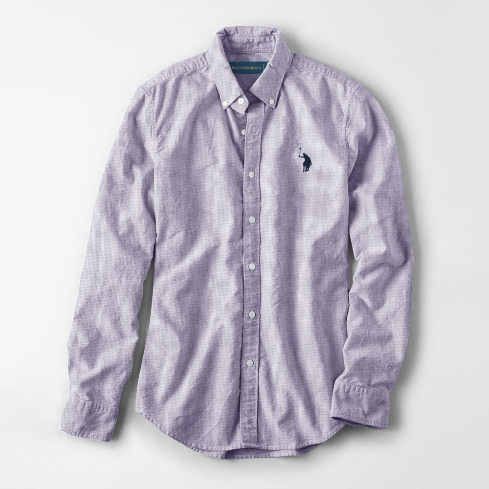 Polo Republica Men's Premium Pony Embroidered Check Design Casual Shirt Men's Casual Shirt Polo Republica White & Purple S 