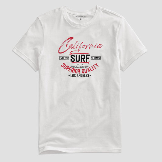 Polo Republica Men's California Surf Printed Crew Neck Tee Shirt Men's Tee Shirt Polo Republica Off White S 