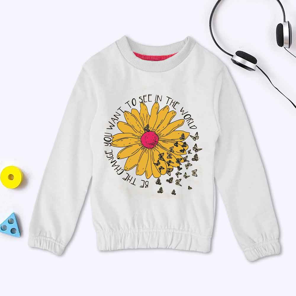 Lyallpur Girl's Sun Flower Printed Terry Sweat Shirt Girl's Sweat Shirt LFS White 2 Years 