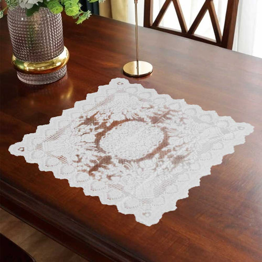 Rectangle Shape Floral Design Net Table Mate Table Runner De Artistic White 