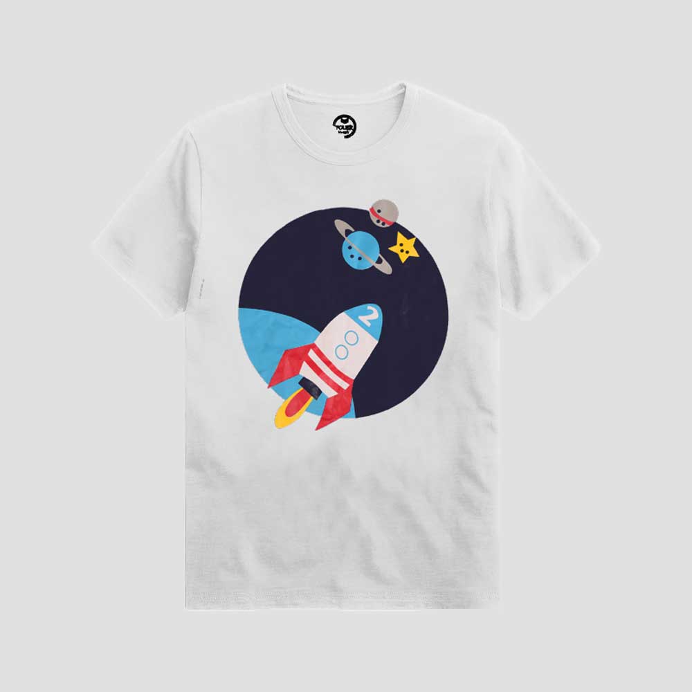 Poler Kid's Space Shuttle Printed Crew Neck Tee Shirt Boy's Tee Shirt IBT White 3-6 Months 