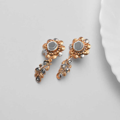 American Diamond Women's Flower Branch Design Earring Pair Jewellery SNAN Traders White 
