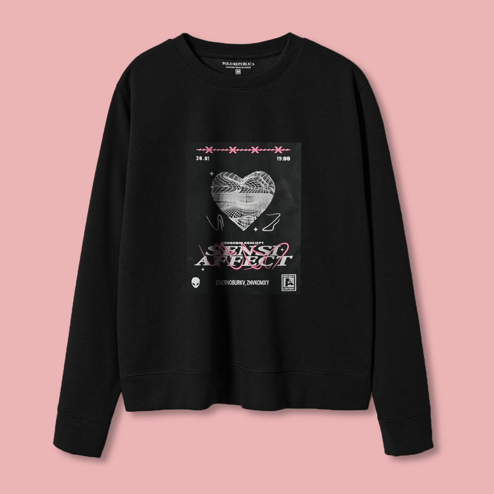 Polo Republica Women's Sense Affect Printed Fleece Sweatshirt Women's Sweat Shirt Polo Republica Black XS 
