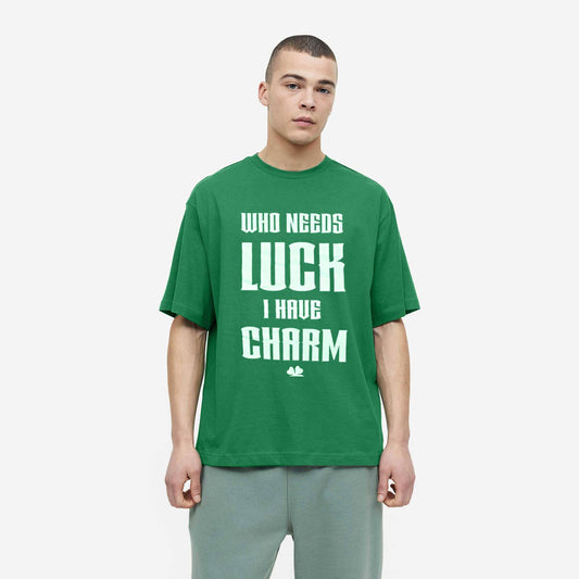 Holiday Men's Who Needs Luck Printed Short Sleeve Tee Shirt Men's Tee Shirt HAS Apparel Bottle Green S 