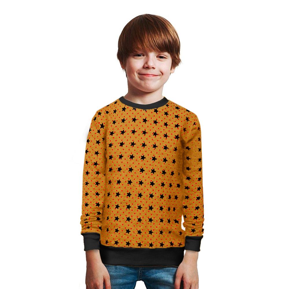 Stars Printed Kids Cut Label Crew Neck Terry Sweat Shirt Boy's Sweat Shirt SRK Sunny Yellow 1 