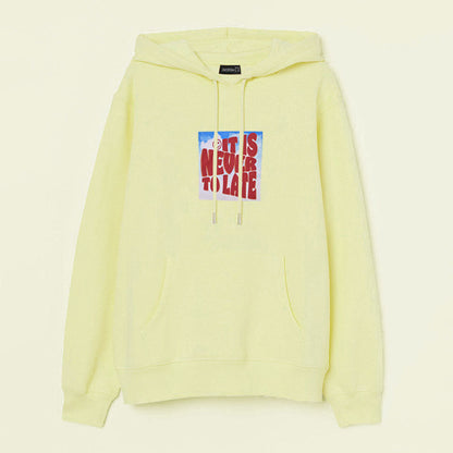 Janina Women's It Is Never To Late Printed Fleece Pullover Hoodie Women's Pullover Hoodie IST Lemon Yellow XS 