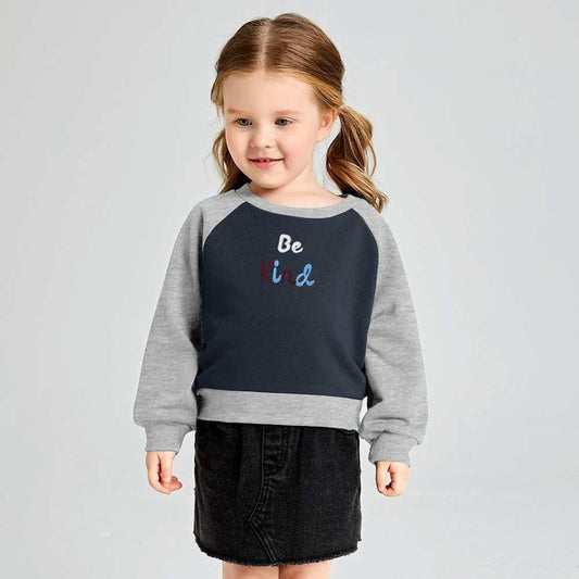 Safina Kid's Be Kind Embroidered Raglan Fleece Sweat Shirt Girl's Sweat Shirt Image 