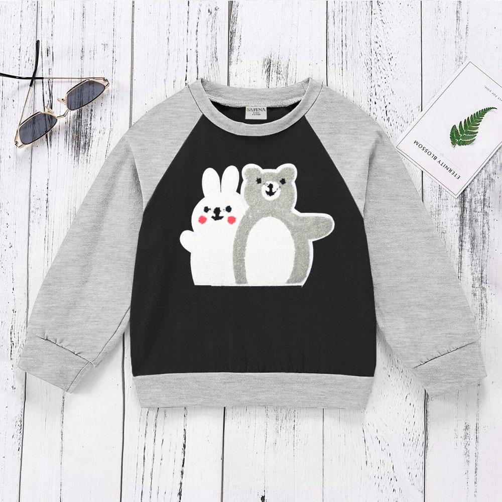 Safina Kid's Bunny And Bear Embellishment Raglan Fleece Sweat Shirt Girl's Sweat Shirt Image Black 3-4 Years 