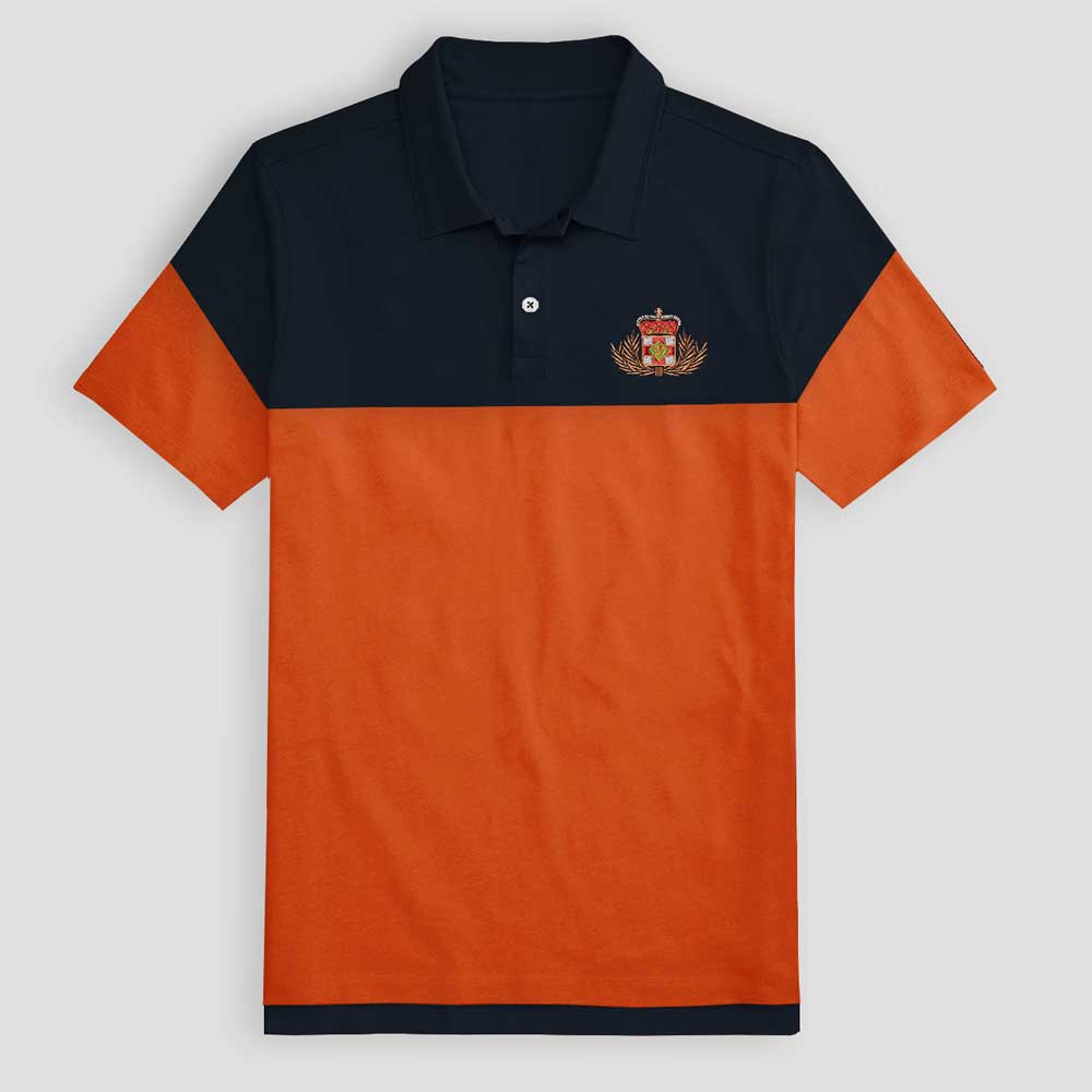 Polo Republica Men's Contrast Panel Crown Embroidered Polo Shirt Men's Polo Shirt Polo Republica Navy & Orange S 