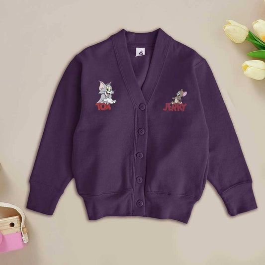 Smart Blanks Kid's Tom & Jerry Printed Long Sleeve Fleece Cardigan Boy's Sweat Shirt Fiza Maroon XS(3-4 Years) 