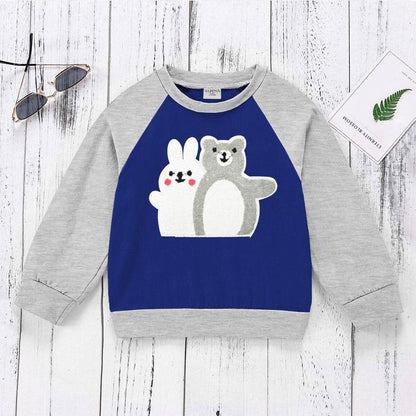 Safina Kid's Bunny And Bear Embellishment Raglan Fleece Sweat Shirt Girl's Sweat Shirt Image Royal 3-4 Years 